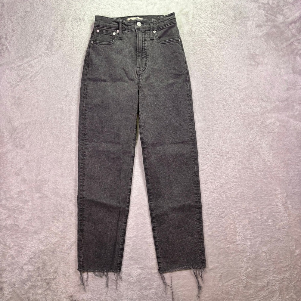 Madewell Womens The Perfect Vintage Straight Jean Sz 23 Gray High Rise Raw Hem